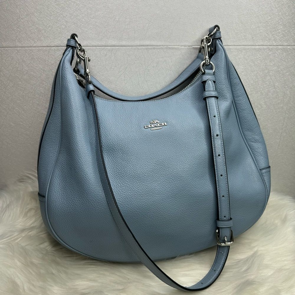 Coach Harley Pebble Leather Hobo Bag Cornflower Blue